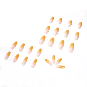 Summer orange soda gradient press-on nails in medium coffin shape with glossy finish