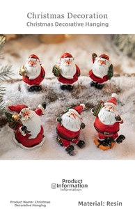 Detailed view of six assorted resin Santa Claus figurines for Christmas decoration