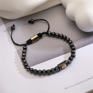 Beaded Bracelet Crown Lion Head Skull Cross Charms Alloy Metal Beads Adjustable Braided Cord Men Women Punk Style