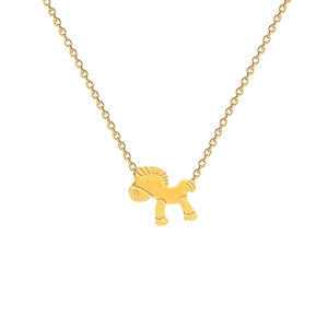 Minimalist titanium steel horse pendant necklace with gold plating for women on white background