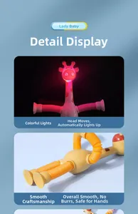 Close-up of giraffe robot toy suction cup feet and glowing telescopic tubes detail
