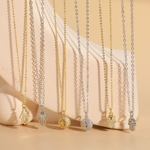 Collana Con Pendente Mano Di Fatima Occhio Del Male Stella Luna Rame Zircone Placcato Oro Argento Gioielli Boho Donna