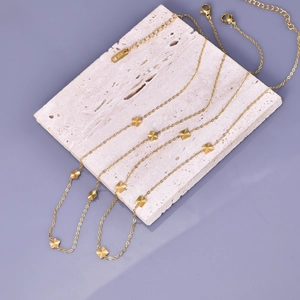 Vintage Stainless Steel 18K Gold Plated Necklace For Women Exquisite Small Flower Square Oval Pendants Clavicle Chain Jewelry