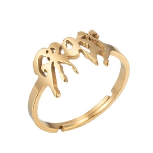 Gothic style grateful drip letter open ring in gold plated stainless steel
