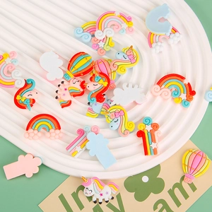 Cartoon rainbow and unicorn resin charms for DIY hair clips and phone case decor