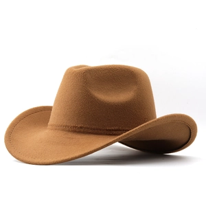 Detail showing high-density brown felt fabric and neat stitched edge of the cowboy hat