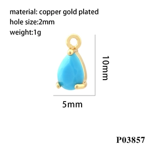 Detailed view of 10mm gold-plated copper teardrop turquoise pendant with dimension markings
