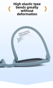 Macro shot of highly flexible gray-blue TPEE kids sunglasses frame bending without deformation