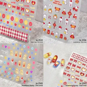 Nail Art Stickers Ultra Thin 5D Embossed Self Adhesive Adorable Cartoon Bunny Bear Heart Bow Design For Women Girls