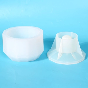 Macro shot of 2-piece translucent silicone mold for DIY cylindrical resin storage boxes
