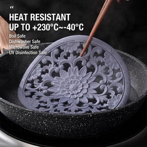 Gray heat resistant silicone mat with floral hollow design for kitchen pots and pans