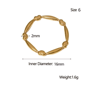 Size specifications for gold hollow heart ring showing 2mm width and 16mm inner diameter