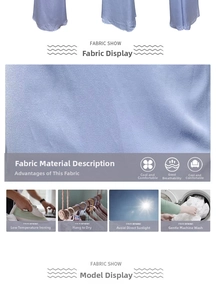 Detail of light blue breathable fabric with soft texture and garment care symbols