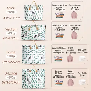 Thick non-woven storage bag size guide for quilts and clothes, available in S to XL sizes
