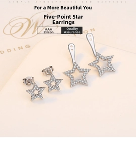 Detailed macro view of S925 silver star earrings featuring AAA grade zircon stones