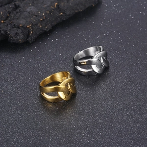 Mens hip hop chain style titanium steel ring set in polished gold and silver finishes