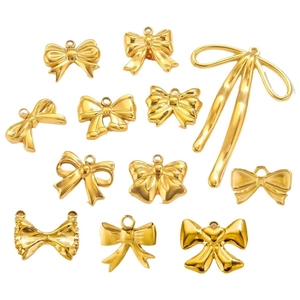 Set of twelve golden stainless steel bow pendants for DIY jewelry making and earrings