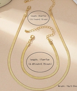 Flat gold snake chain necklace and bracelet set with lobster clasp and extension links