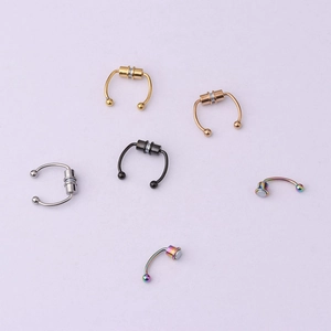 Pack of 6 magnetic non-piercing 16G stainless steel septum rings in assorted colors