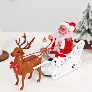 Electric Santa Claus on white sleigh with brown reindeer festive Christmas decoration