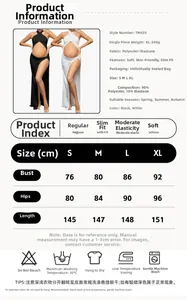 Size chart showing S-XL dimensions for the maternity dress with washing instructions