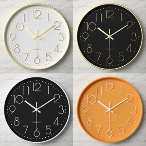Modern 30cm silent quartz wall clock set with 3D numbers in four color variants