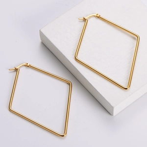 Rhombus Hoop Earrings 18K Gold Plated 316L Stainless Steel Large Geometric Minimalist Fashion Jewelry For Women