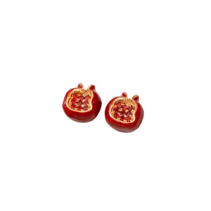 18K gold plated vintage pomegranate earrings with red crystals and enamel finish