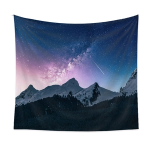 Bohemian forest mountain tapestry with milky way starry sky pattern for room decor