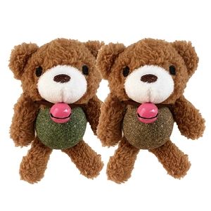 Catnip ball toys with plush bear design and bells for kitten dental care and fun