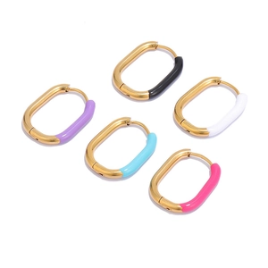 Stainless Steel U-Shaped Hoop Earrings Enamel Drip Oil Oval Huggie Vintage French Style Minimalist Fashion Jewelry For Women