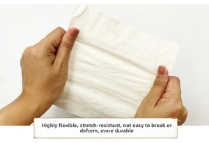 Detail shot of white embossed paper napkins showing strong fiber toughness and tear resistance