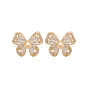 Elegant gold plated butterfly earrings with sparkling cubic zirconia and pearls