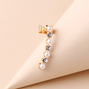 Gold hollow ear cuff earring with inlaid faux pearls and sparkling crystals for women