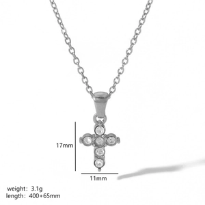 Detailed size chart for 18k silver cross pendant necklace with 17mm x 11mm dimensions