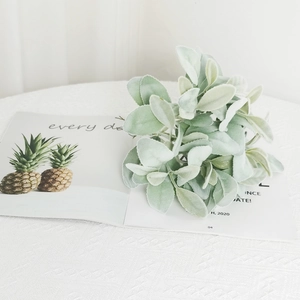Close-up of artificial flocked lamb's ear leaf with soft texture for home decor