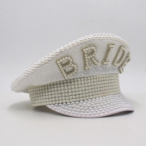 Chapeau De Capitaine De Mariée Blanc Avec Paillettes Et Fausses Künstliche Perles Pour Enterrement De Vie De Jeune Fille Mariage