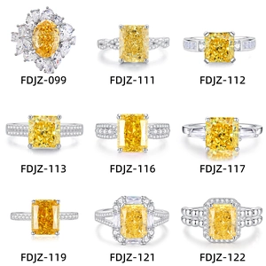 Luxury S925 silver rings with yellow carbon diamonds in various classic geometric cuts