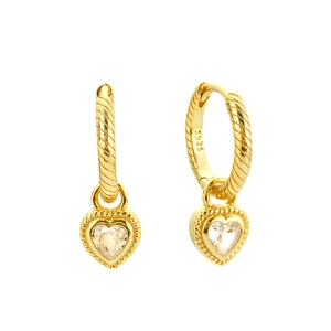 Elegant S925 silver gold-plated twisted hoop earrings with sparkling heart crystal charms