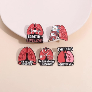 5-piece respiratory therapist enamel pin set with red lungs and medical motifs