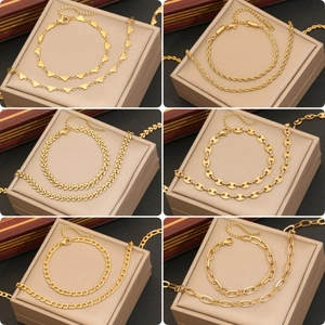 Stainless Steel Necklace And Bracelet For Women Gold Plated Heart Figaro Pig Nose Chain Clavicle Jewelry Accessory Fashion Personality