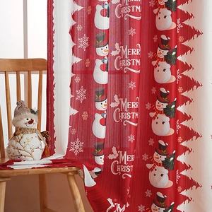 Christmas snowman curtains with Merry Christmas text for bedroom holiday window decoration