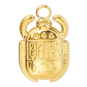 Minimalist 18k gold plated 304 stainless steel Egyptian beetle pendant with intricate details
