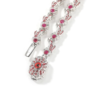 Silver dragon bracelet with red gemstones and enamel details in a hip-hop thorn design