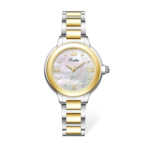 Montre Quartz Femme Cadran Nacre Bracelet Acier Inoxydable Boucle Papillon Chiffres Romains Strass Élégante Montre