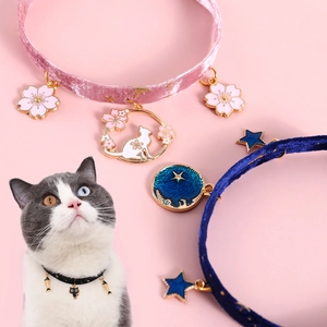 Velvet Pet Collar Necklace With Enamel Pendants Adjustable Neck Strap For Cats Small Dogs Christmas Halloween Choker