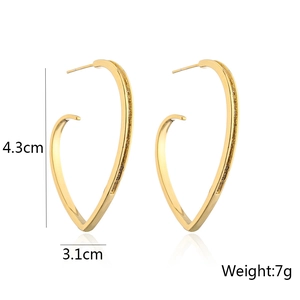 Textured 14K gold plated heart hoop earrings with dimensions 4.3cm by 3.1cm