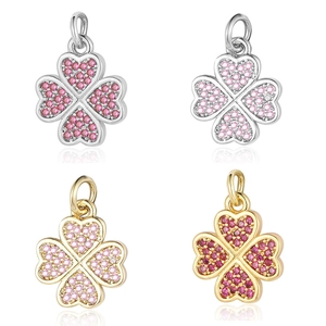 Clover pendants with pink cubic zirconia in gold and silver plating set of four