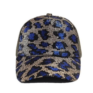 Leopard Print Sequin Baseball Cap Breathable Mesh Back Sun Protection Adjustable Fashion Hat For Women Men