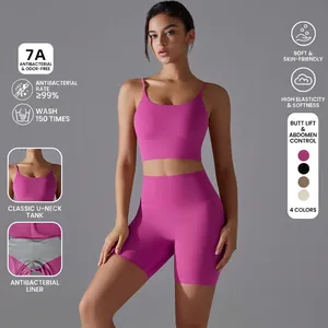 Completo Yoga a Vita Alta da Donna in Nylon Spandex Reggiseno Sportivo e Pantaloncini da Ciclista Top And Bottom per Fitness